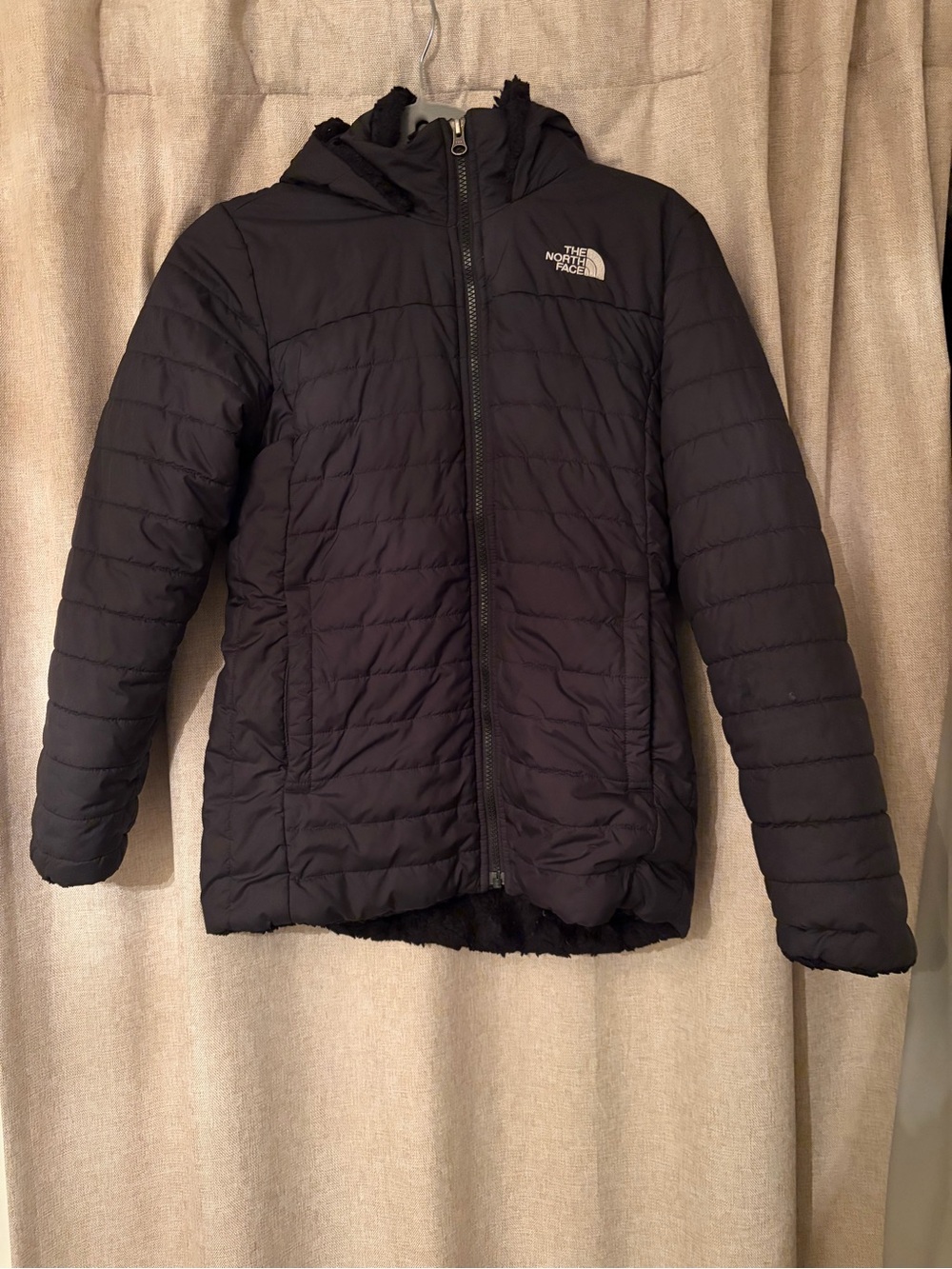 The North Face Girls Mossbud Swirl Hooded Jacket – Black – Size L 14/16
